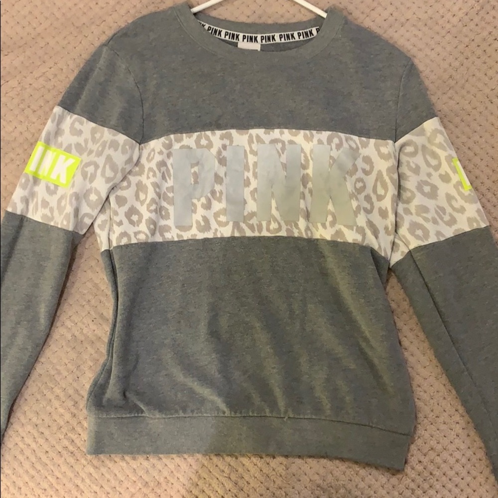 PINK Grey Crewneck Pullover